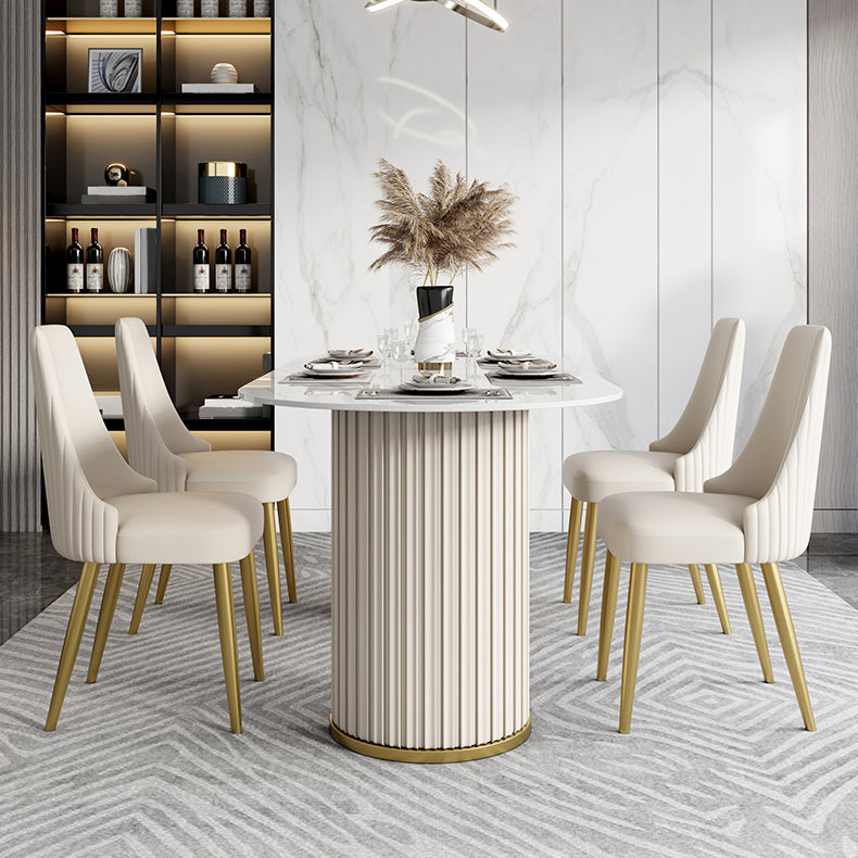 Luxury Sintered Stone Top Table Oval White Table with Double Pedestal