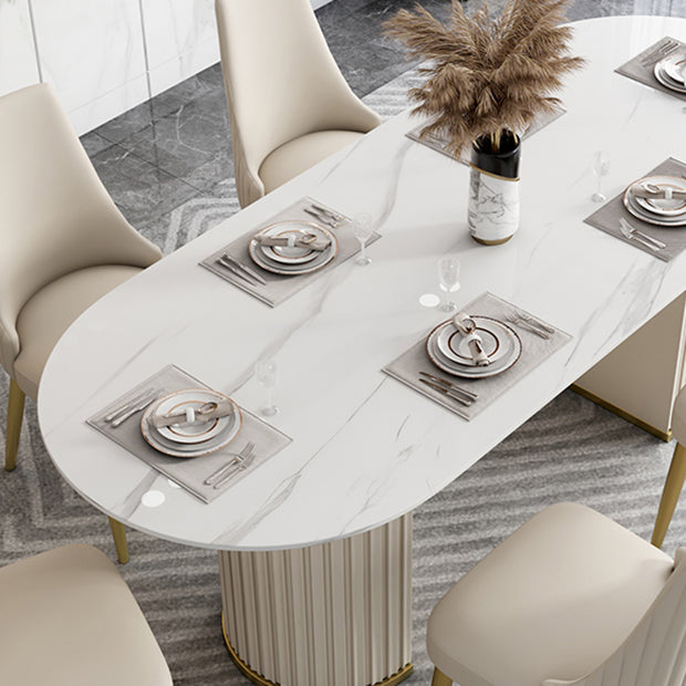 Luxury Sintered Stone Top Table Oval White Table with Double Pedestal