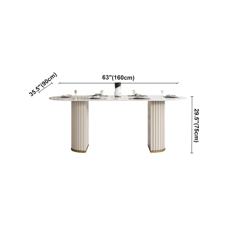 Luxury Sintered Stone Top Table Oval White Table with Double Pedestal