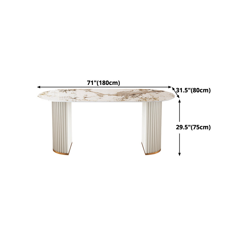 Metal Modern Oval Dining Table Sintered Stone Top Table with Double Pedestal