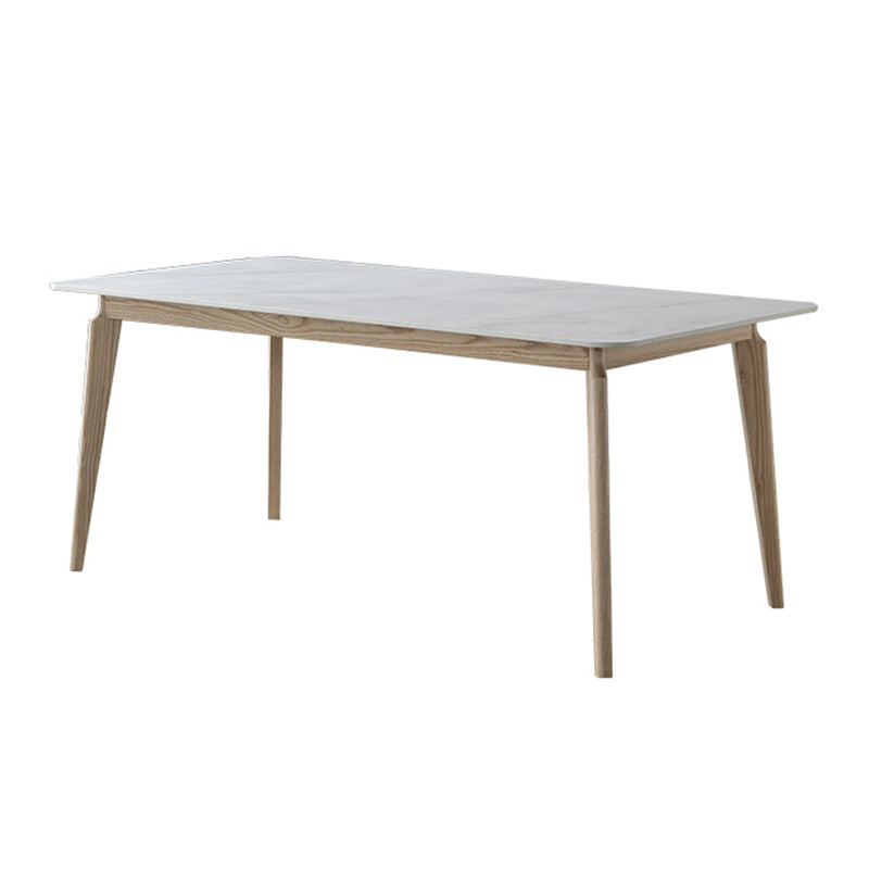Rectangle Dining Table White Tone Fixed Table with Sintered Stone Top