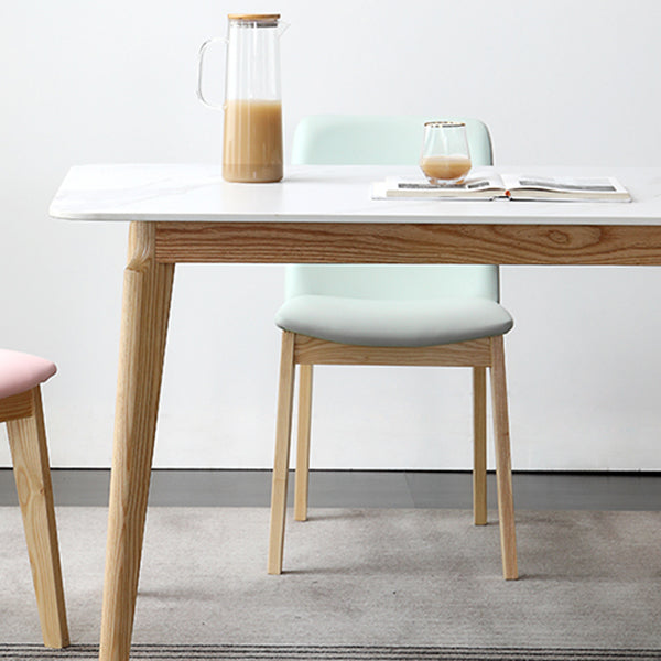 Rectangle Dining Table White Tone Fixed Table with Sintered Stone Top