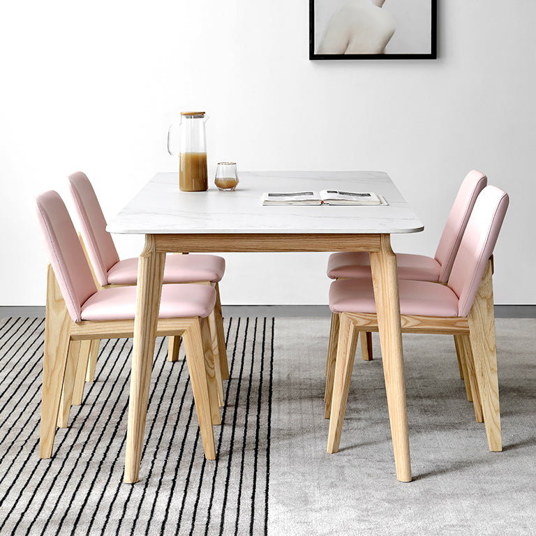Rectangle Dining Table White Tone Fixed Table with Sintered Stone Top