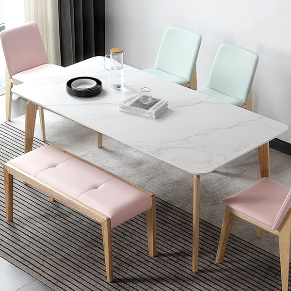 Rectangle Dining Table White Tone Fixed Table with Sintered Stone Top