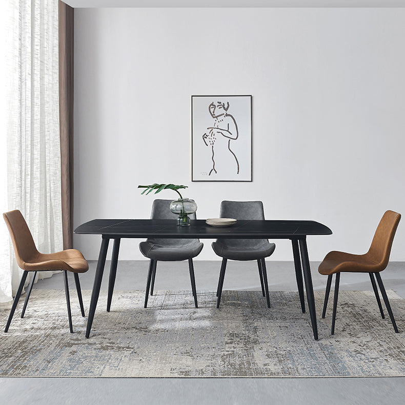 Metal Industrial Rectangle Dining Table Black Sintered Stone Top Table with 4 Legs