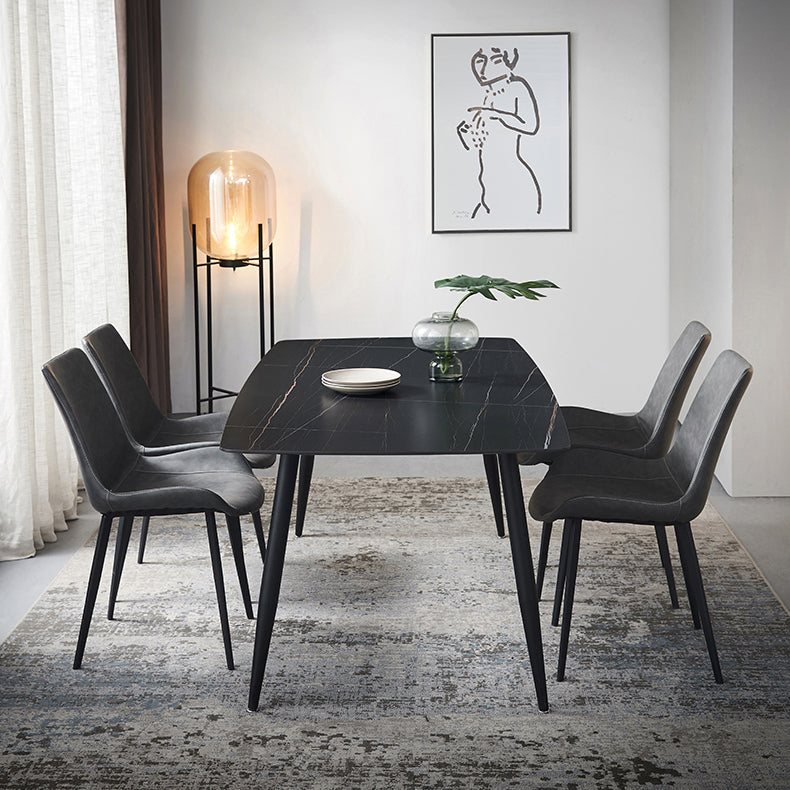 Metal Industrial Rectangle Dining Table Black Sintered Stone Top Table with 4 Legs