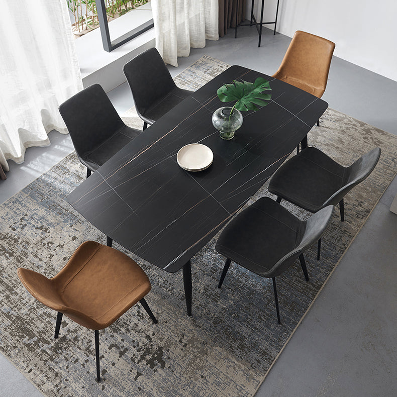Metal Industrial Rectangle Dining Table Black Sintered Stone Top Table with 4 Legs