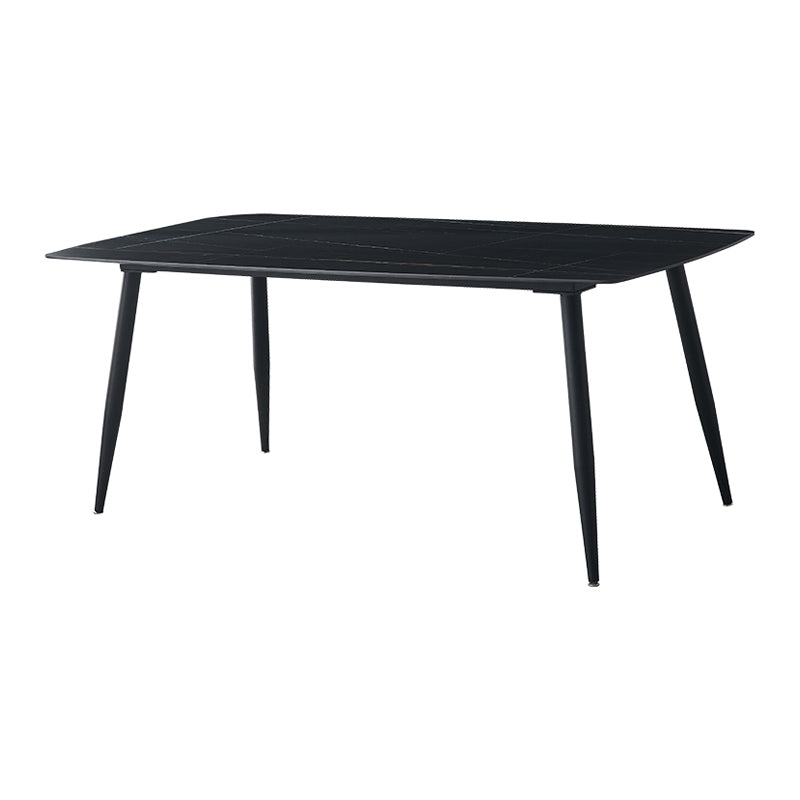 Metal Industrial Rectangle Dining Table Black Sintered Stone Top Table with 4 Legs