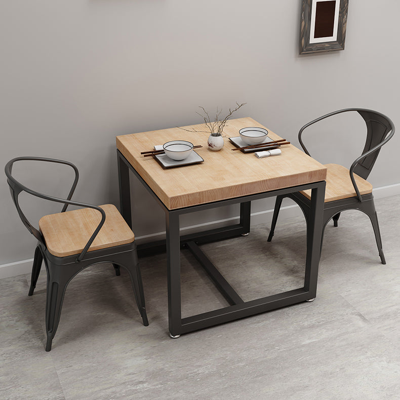 Solid Wood Dining Table Square Industrial Dining Table with Metal Base
