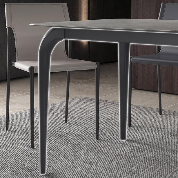 Rectangle Industrial Dining Table Black Sintered Stone Fixed Table