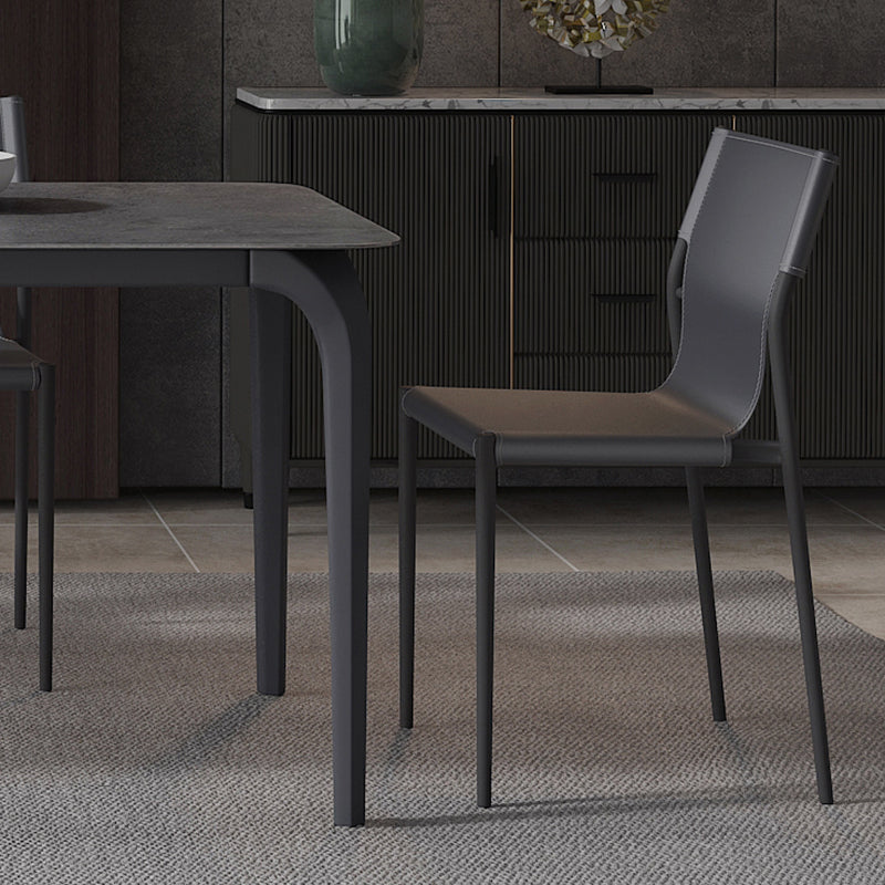 Rectangle Industrial Dining Table Black Sintered Stone Fixed Table