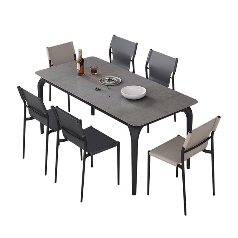 Rectangle Industrial Dining Table Black Sintered Stone Fixed Table