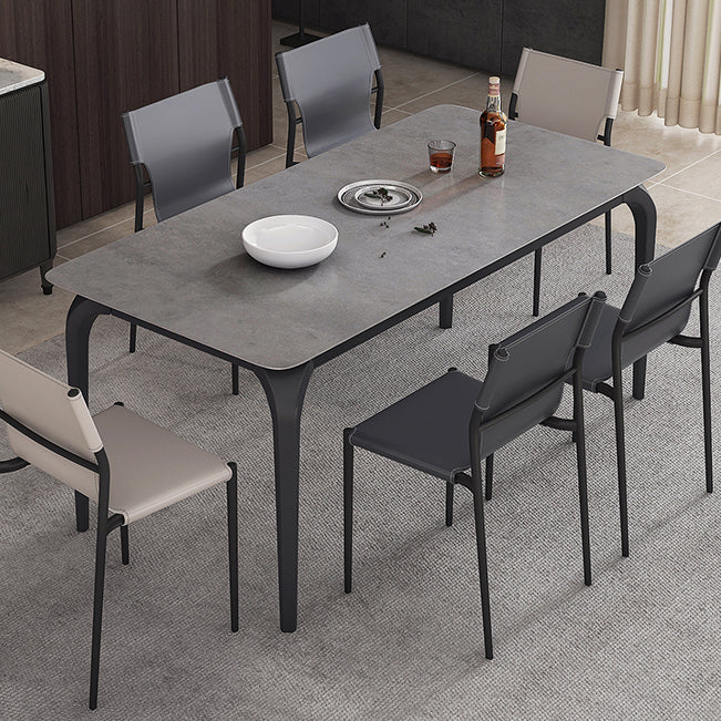 Rectangle Industrial Dining Table Black Sintered Stone Fixed Table