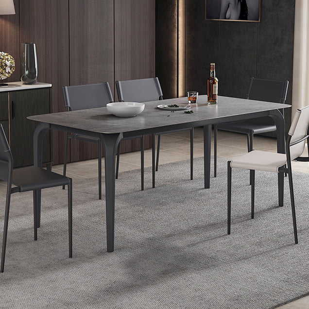 Rectangle Industrial Dining Table Black Sintered Stone Fixed Table