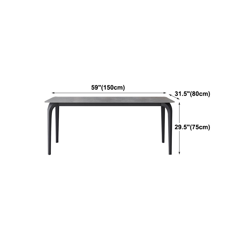 Rectangle Industrial Dining Table Black Sintered Stone Fixed Table