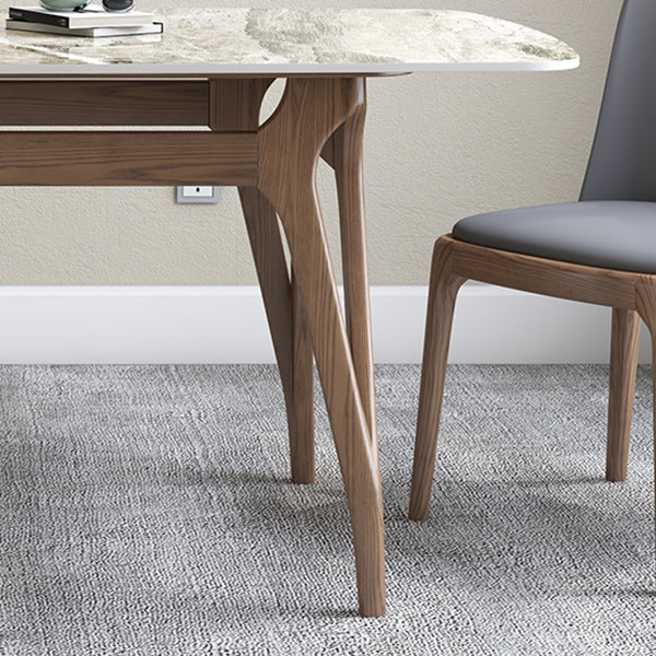 Sintered Stone Top Rectangle Table for Restaurant Modern Dining Table with Ash Wood 4 Legs