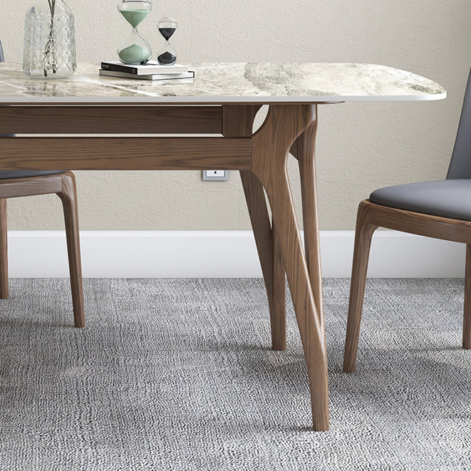 Sintered Stone Top Rectangle Table for Restaurant Modern Dining Table with Ash Wood 4 Legs