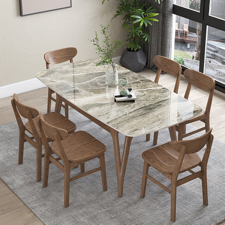 Sintered Stone Top Rectangle Table for Restaurant Modern Dining Table with Ash Wood 4 Legs