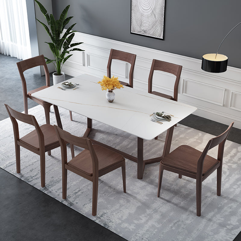 Sintered Stone White Top Table Industrial Trestle Base Table for Dining Room