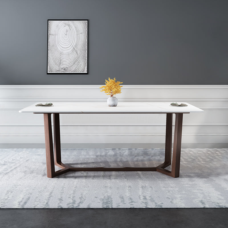 Sintered Stone White Top Table Industrial Trestle Base Table for Dining Room