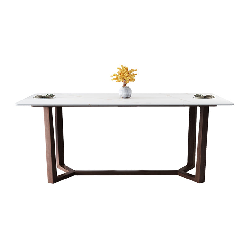 Sintered Stone White Top Table Industrial Trestle Base Table for Dining Room