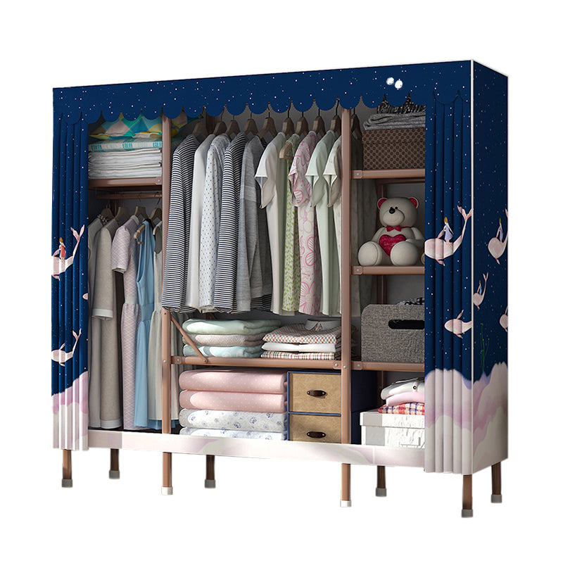 Brown Metal Frame Wardrobe Armoire Modern Folding Wardrobe Cabinet