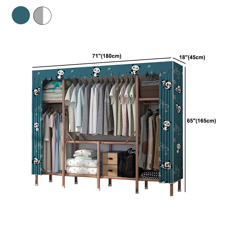 Brown Metal Frame Wardrobe Armoire Modern Folding Wardrobe Cabinet