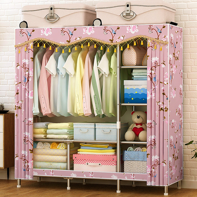 Contemporary Folding Wardrobe Cabinet Metal Frame Wardrobe with Shelves