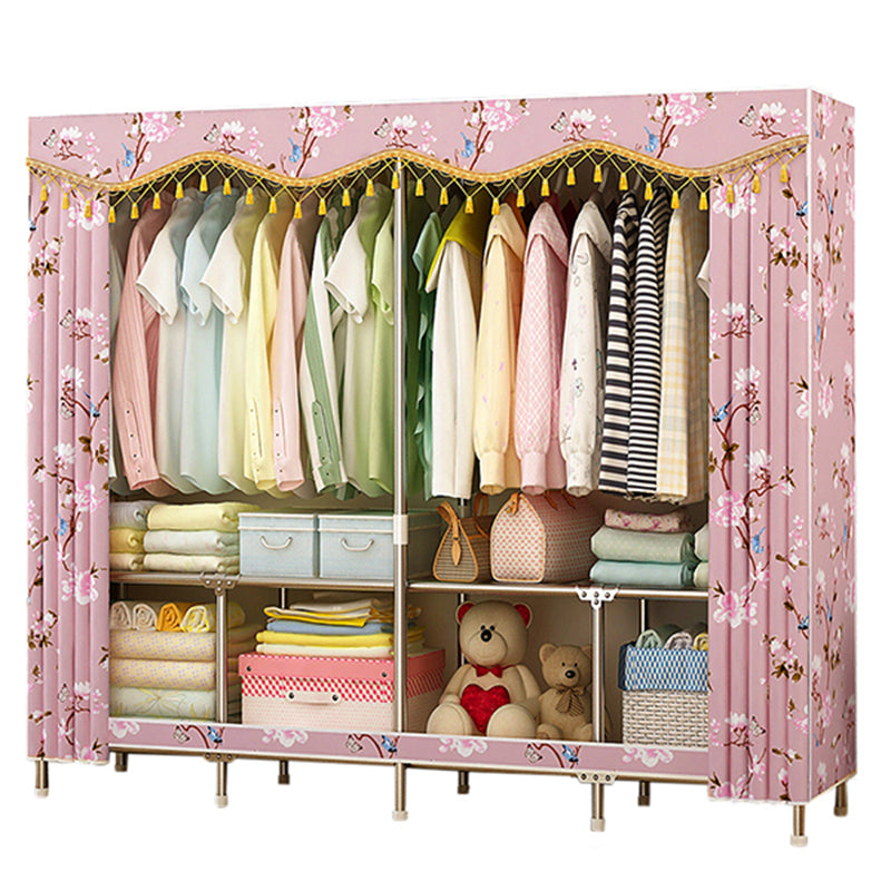 Contemporary Folding Wardrobe Cabinet Metal Frame Wardrobe with Shelves