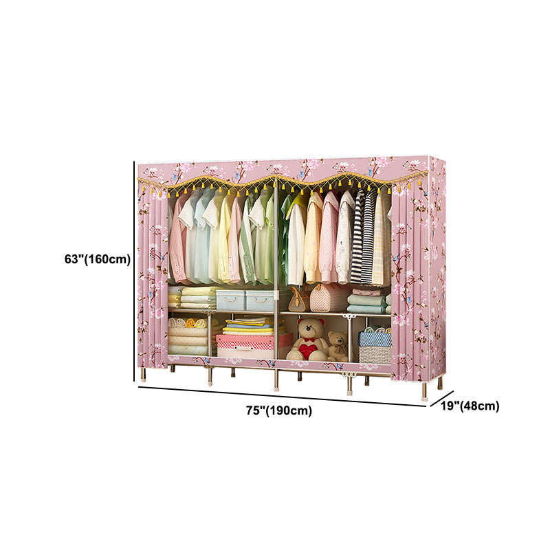 Contemporary Folding Wardrobe Cabinet Metal Frame Wardrobe with Shelves