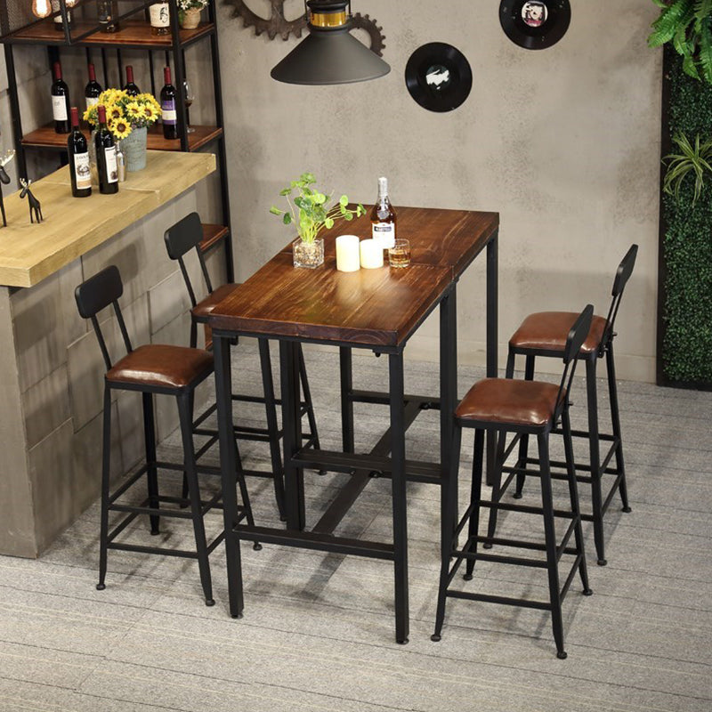 Industrial 1/3/4/5 Pieces Bar Table Set Square Pine Wood Counter Table with High Stools