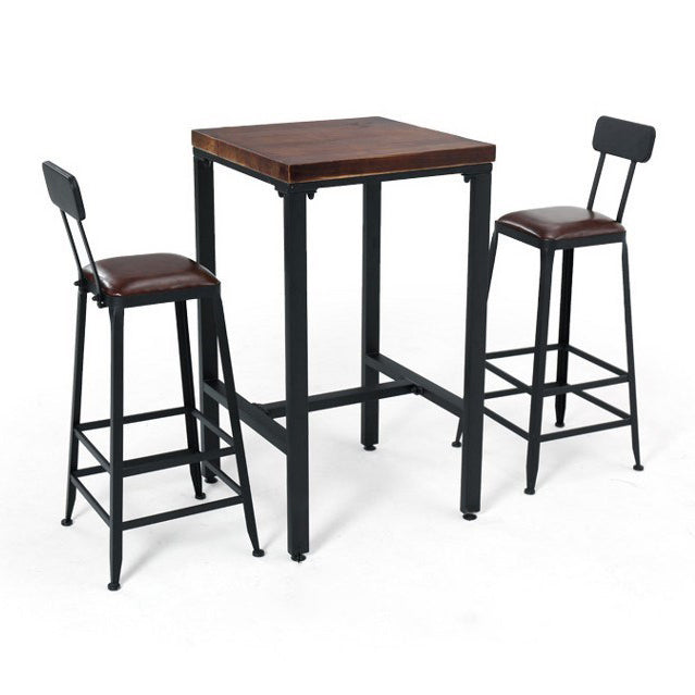 Industrial 1/3/4/5 Pieces Bar Table Set Square Pine Wood Counter Table with High Stools