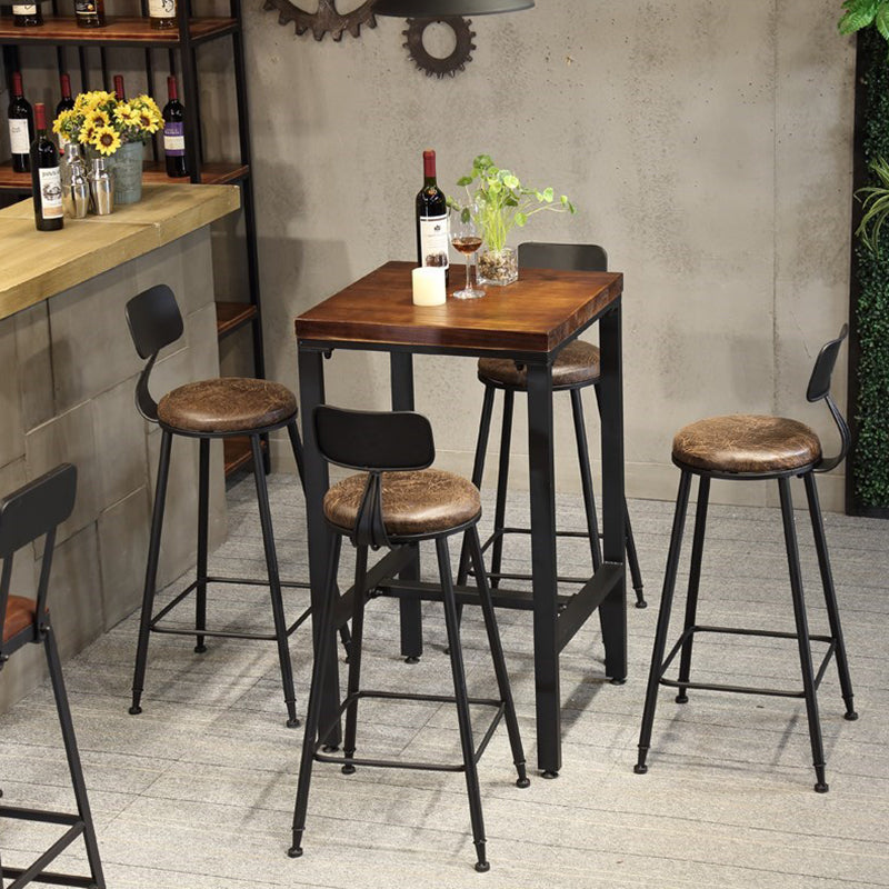 Industrial 1/3/4/5 Pieces Bar Table Set Square Pine Wood Counter Table with High Stools