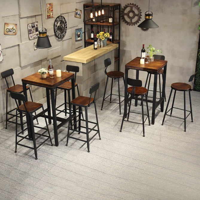 Industrial 1/3/4/5 Pieces Bar Table Set Square Pine Wood Counter Table with High Stools