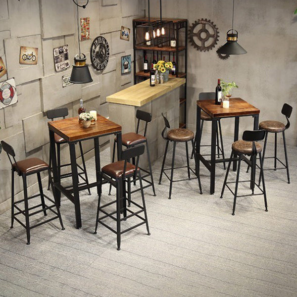 Industrial 1/3/4/5 Pieces Bar Table Set Square Pine Wood Counter Table with High Stools