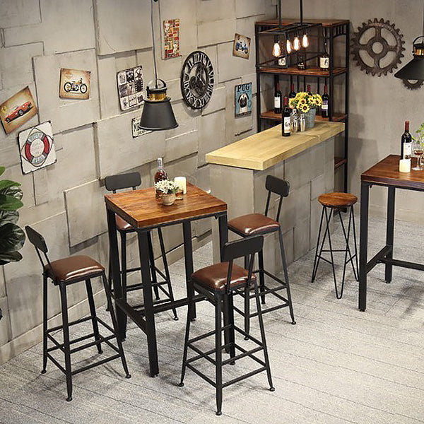 Industrial 1/3/4/5 Pieces Bar Table Set Square Pine Wood Counter Table with High Stools