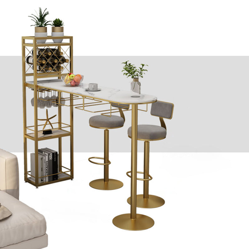 Modern 1/3 Pieces Bar Table Set Stone Counter Table with Stools for Kitchen