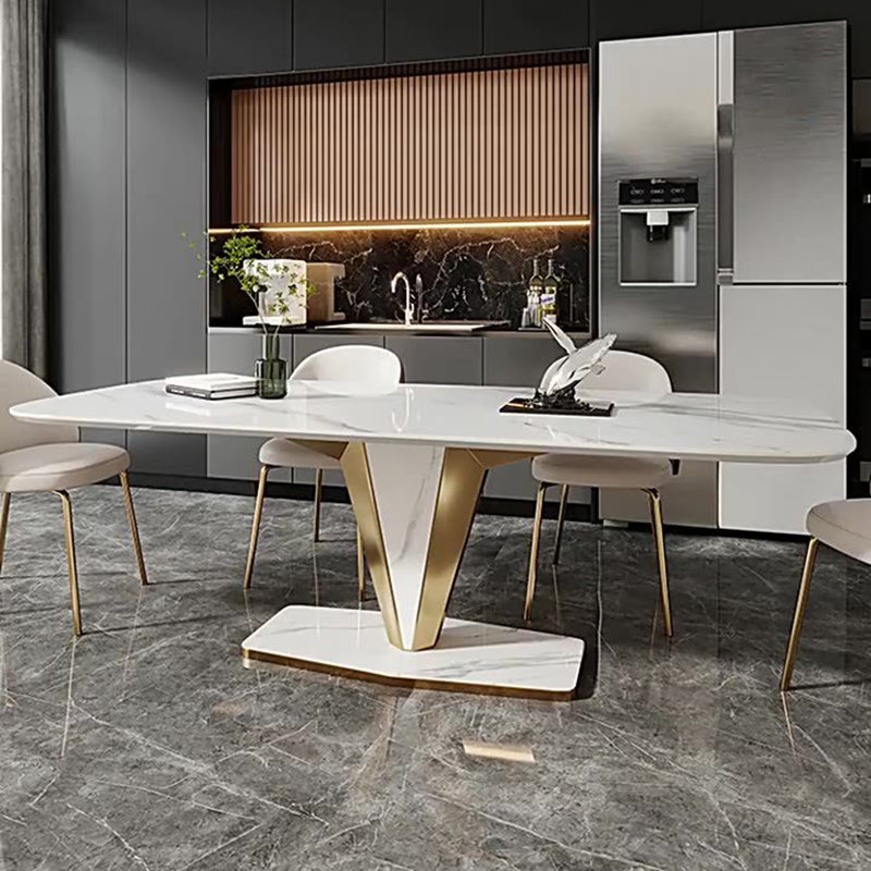 Luxurious Sintered Stone Dining Set Rectangle 1/4/5/7 Pieces Dinette Table Set in White