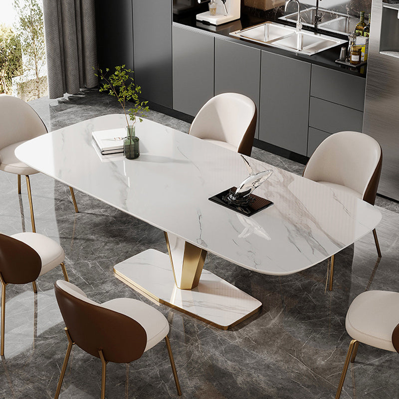 Luxurious Sintered Stone Dining Set Rectangle 1/4/5/7 Pieces Dinette Table Set in White