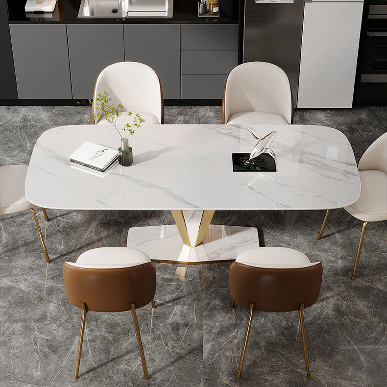 Luxurious Sintered Stone Dining Set Rectangle 1/4/5/7 Pieces Dinette Table Set in White