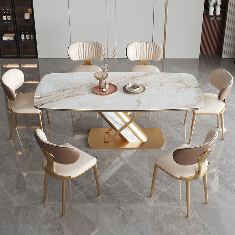 Luxurious Sintered Stone Top Dining Set Rectangle 1/4/5/6/7 Pieces Dinette Table Set