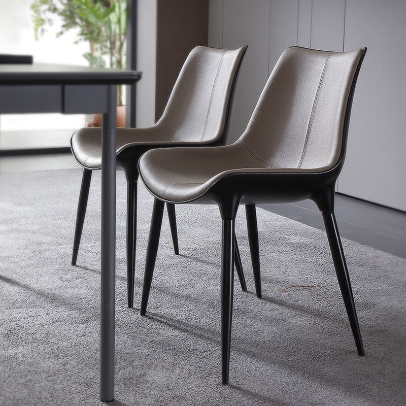 Modern Parsons Armless Chairs Leather Curved Dining and Accent Chairs