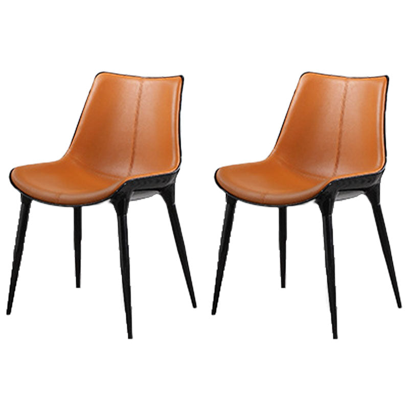 Modern Parsons Armless Chairs Leather Curved Dining and Accent Chairs