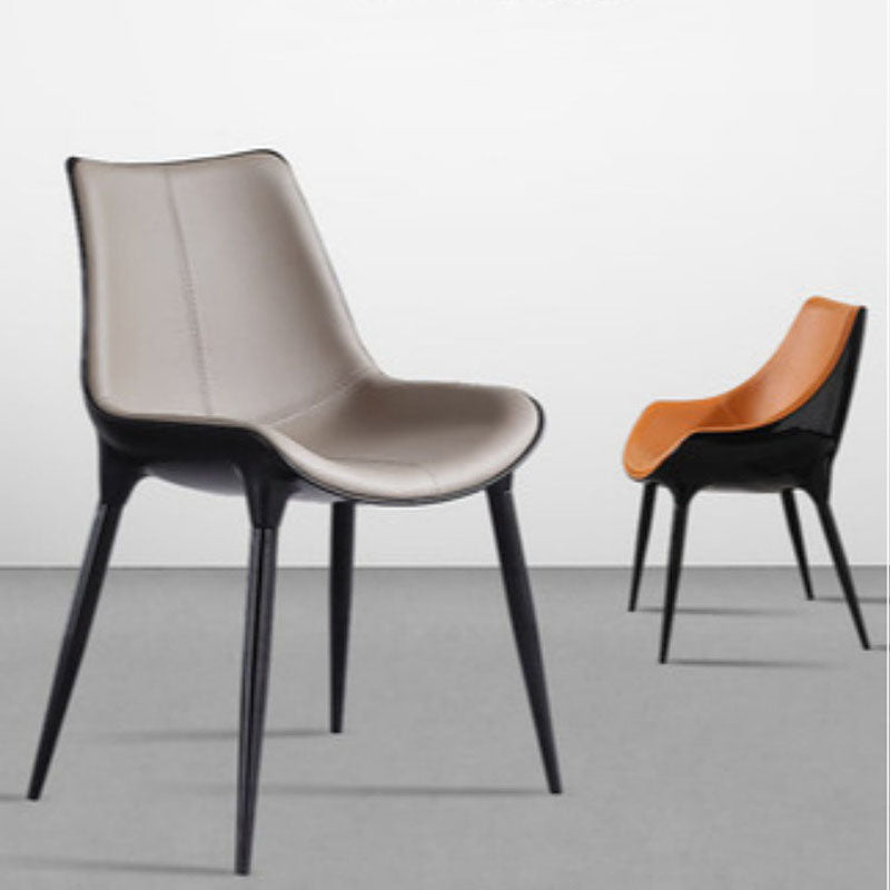 Modern Parsons Armless Chairs Leather Curved Dining and Accent Chairs