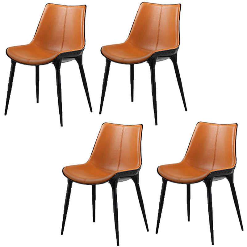 Modern Parsons Armless Chairs Leather Curved Dining and Accent Chairs
