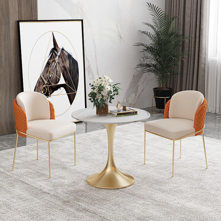 Glam Metal Dining Room Chair Faux Leather Dining Chairs for Home Use