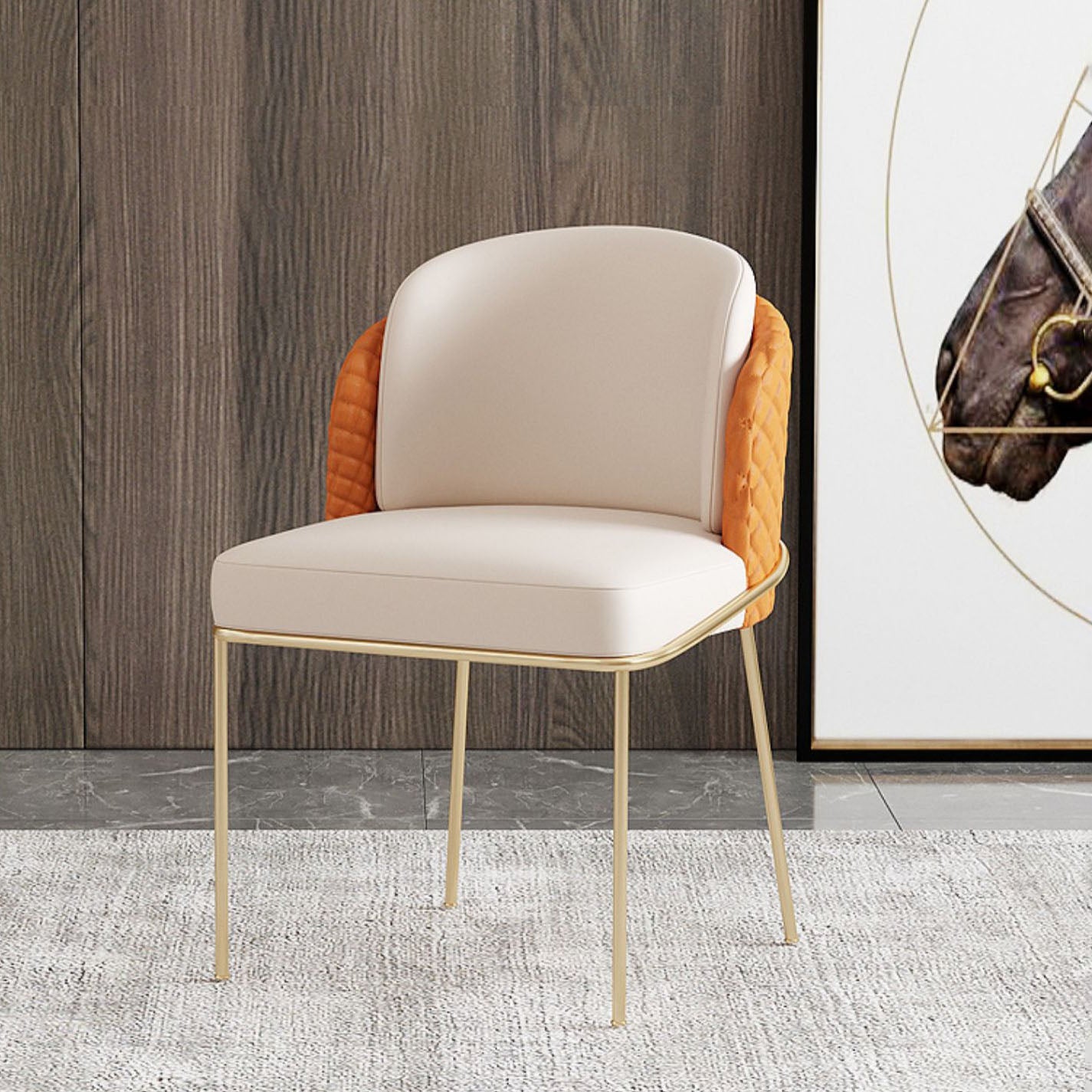 Glam Metal Dining Room Chair Faux Leather Dining Chairs for Home Use
