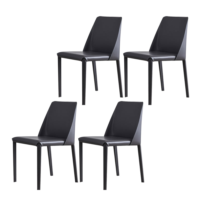 Contemporary Design Armless Side Chairs Leather Solid Back Dining Side Chair