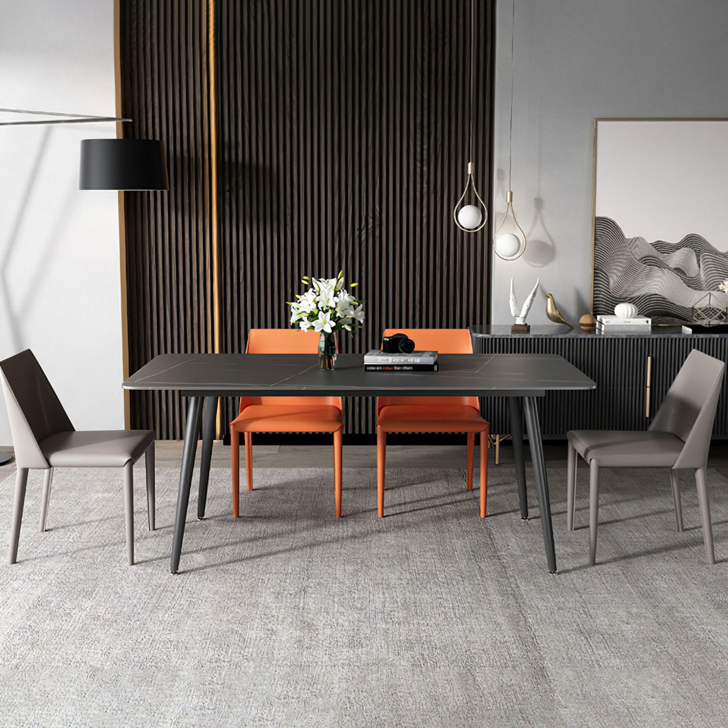 Contemporary Design Armless Side Chairs Leather Solid Back Dining Side Chair