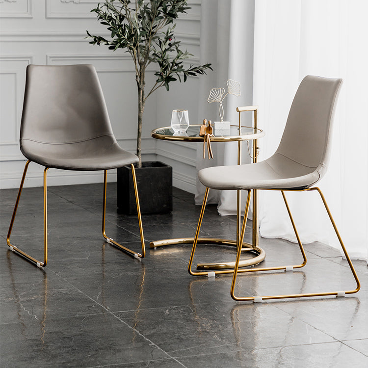 Scandinavian Design Solid Back Armless Dining Chairs Leather Dining Chairs